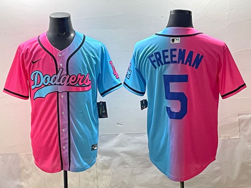 Men Los Angeles Dodgers #5 Freeman Blue pink Game 2025 Nike MLB Jersey style 001